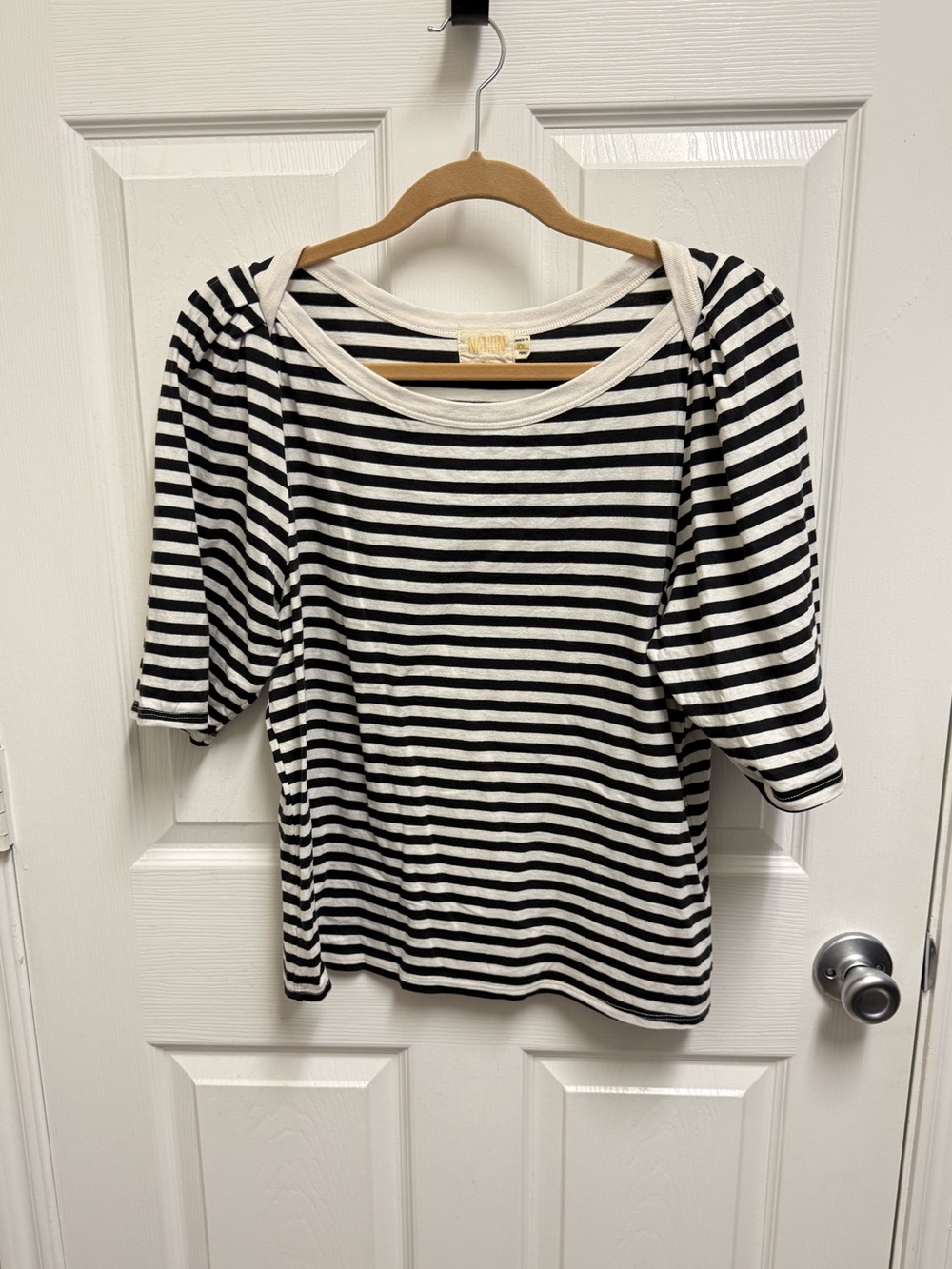 Nation LTD Black and White Striped Women’s Puff Sleeve Top